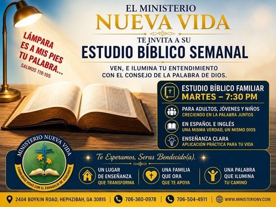 Estudio Bíblico Semanal, martes 7:30 PM, en español e inglés