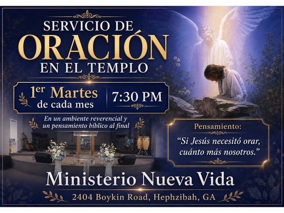 Servicio de Oración en el Templo, 1er martes de cada mes 7:30 PM
