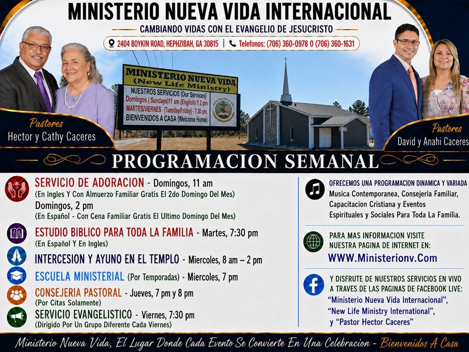 Programación Semanal completa de Ministerio Nueva Vida Internacional
