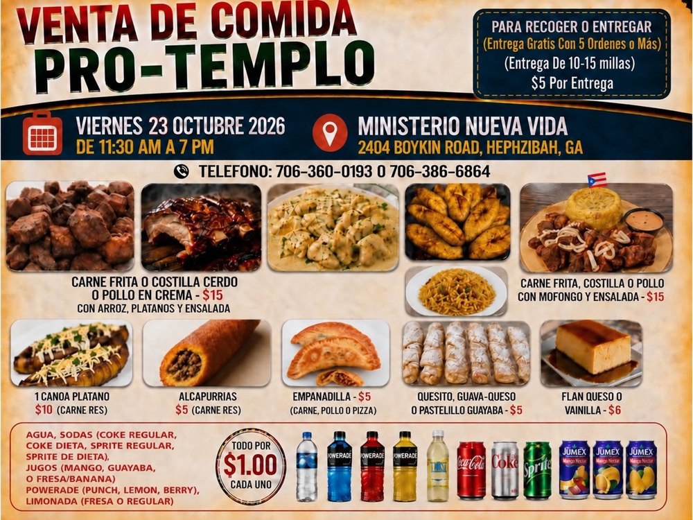 Venta de Comida Pro-Templo, Viernes 23 de Octubre 2026