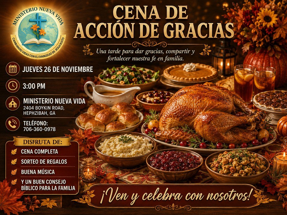 Cena de Acción de Gracias, Jueves 26 de Noviembre 2026