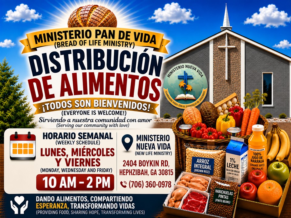 Ministerio Pan de Vida, Distribución de Alimentos, Lunes Miércoles y Viernes 10 AM a 2 PM