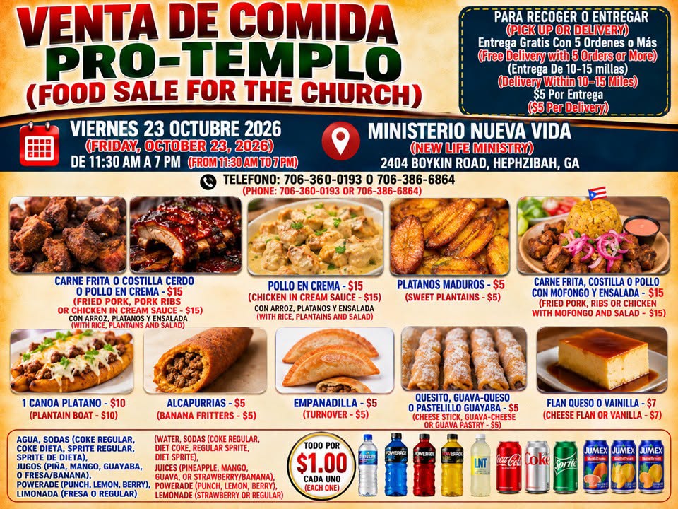 Venta de Comida Pro-Templo, Viernes 23 de Octubre 2026